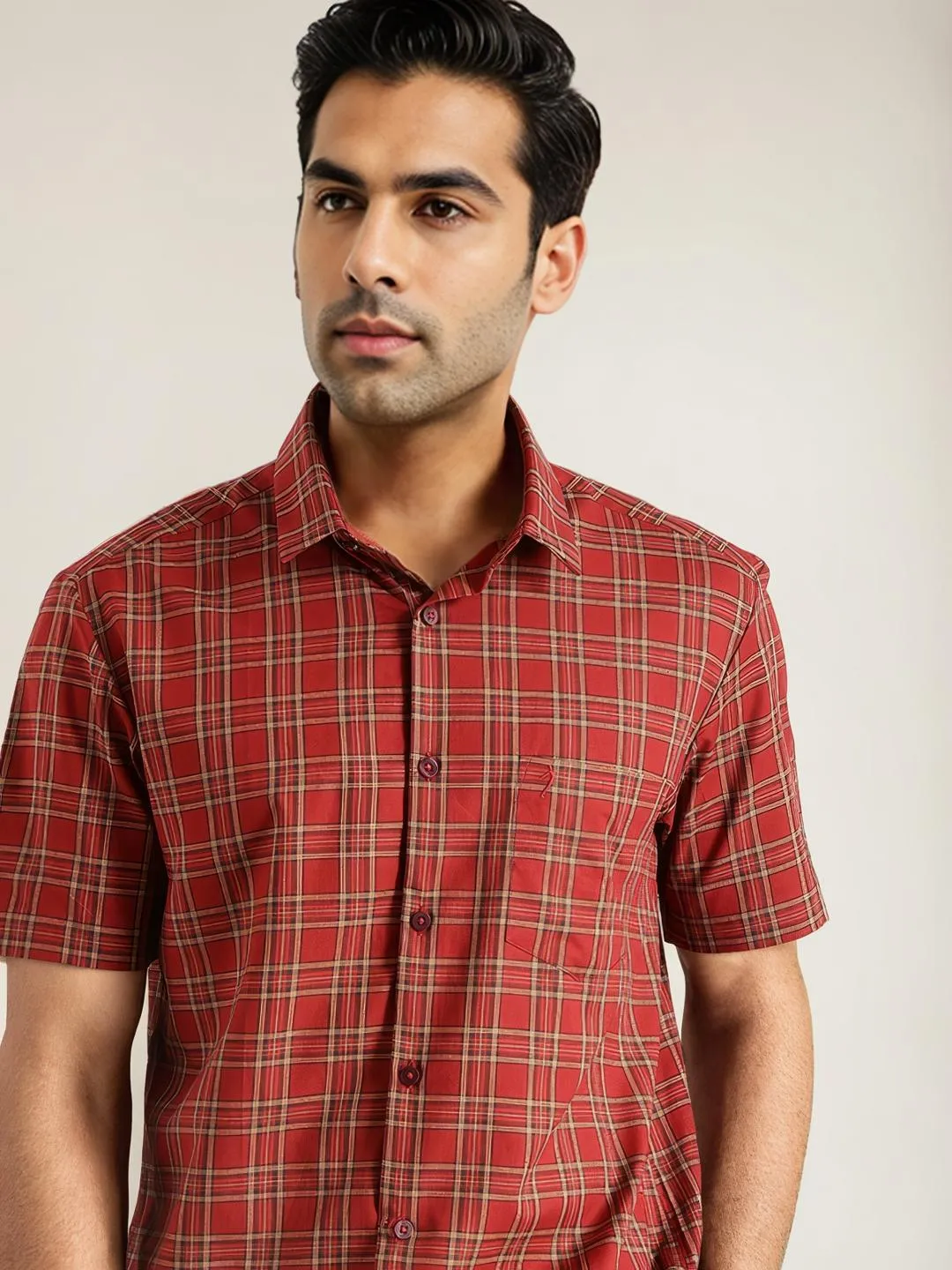 Men Checked Half Sleeve Cotton Shirt