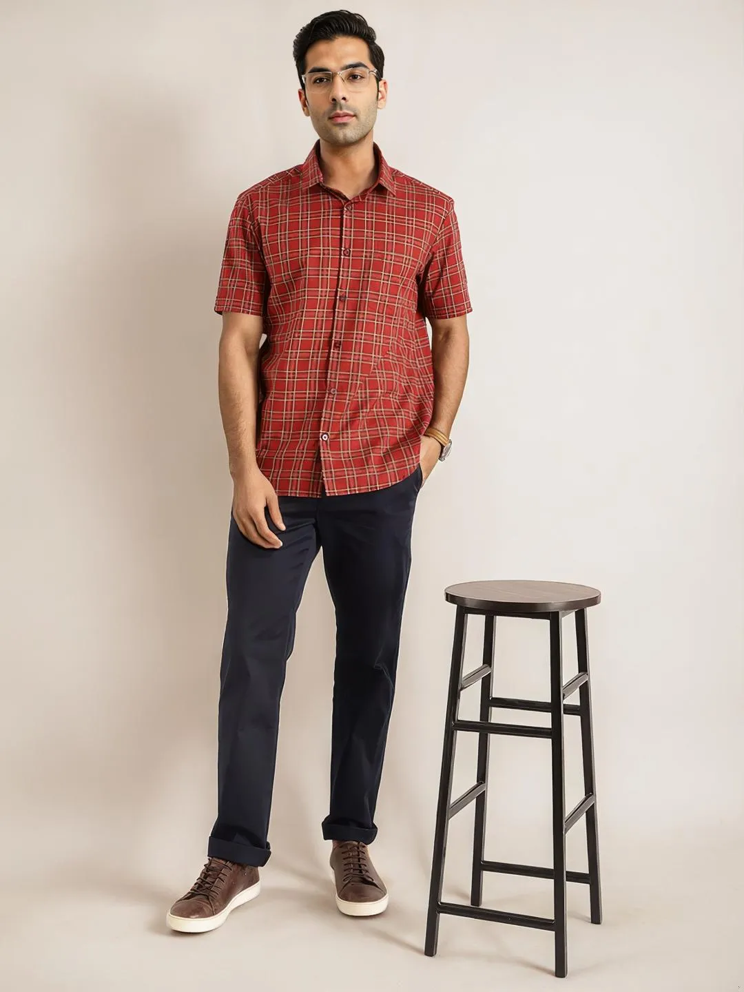 Men Checked Half Sleeve Cotton Shirt