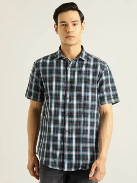 Men Checked Half Sleeve Linen Blend Shirt