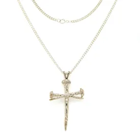 Nail Cross Necklace with Textured Details in Sterling Silver