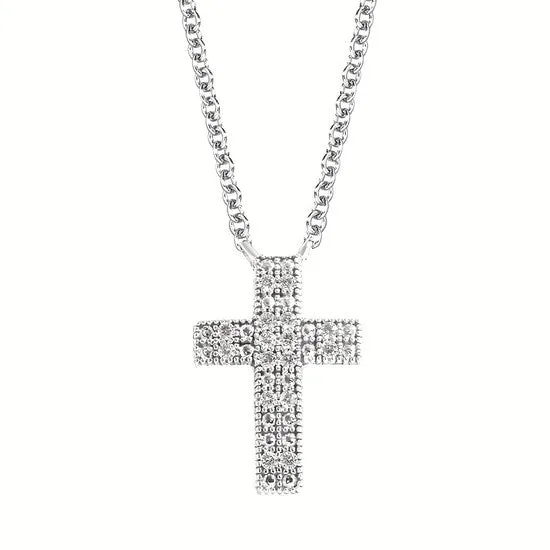 Silver Diamond Cross Pendant Necklace