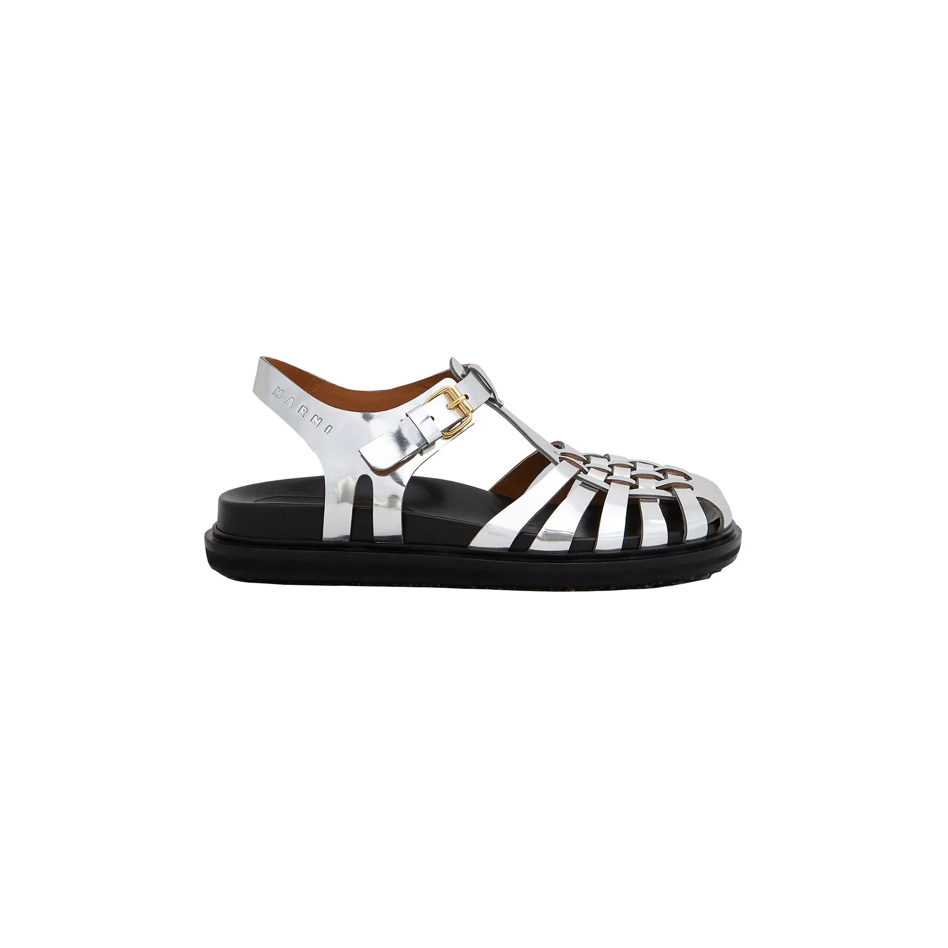 Silver Mirrored Leather Fisherman's Sandal