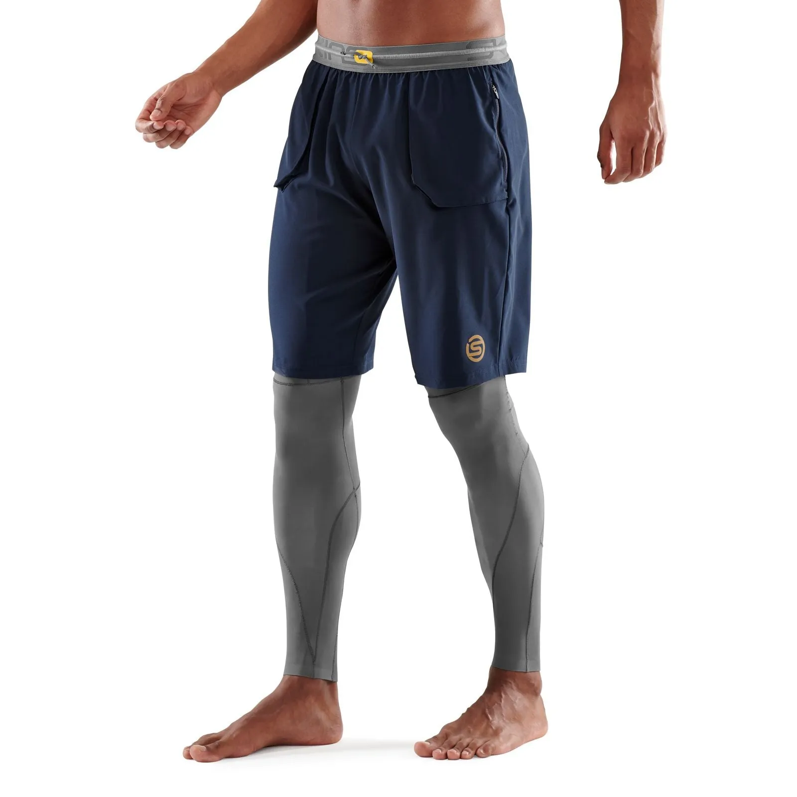 SKINS SERIES-5 MEN'S TRAVEL AND RECOVERY LONG TIGHTS BATTLESHIP