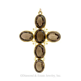 Victorian Smoky Quartz Gold Cross Pendant