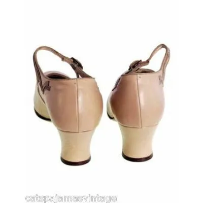 Vintage Beige Leather Mary Jane  Heel 1920s NIB#11 WALK OVER EU 36 US Ladies Sz 6N