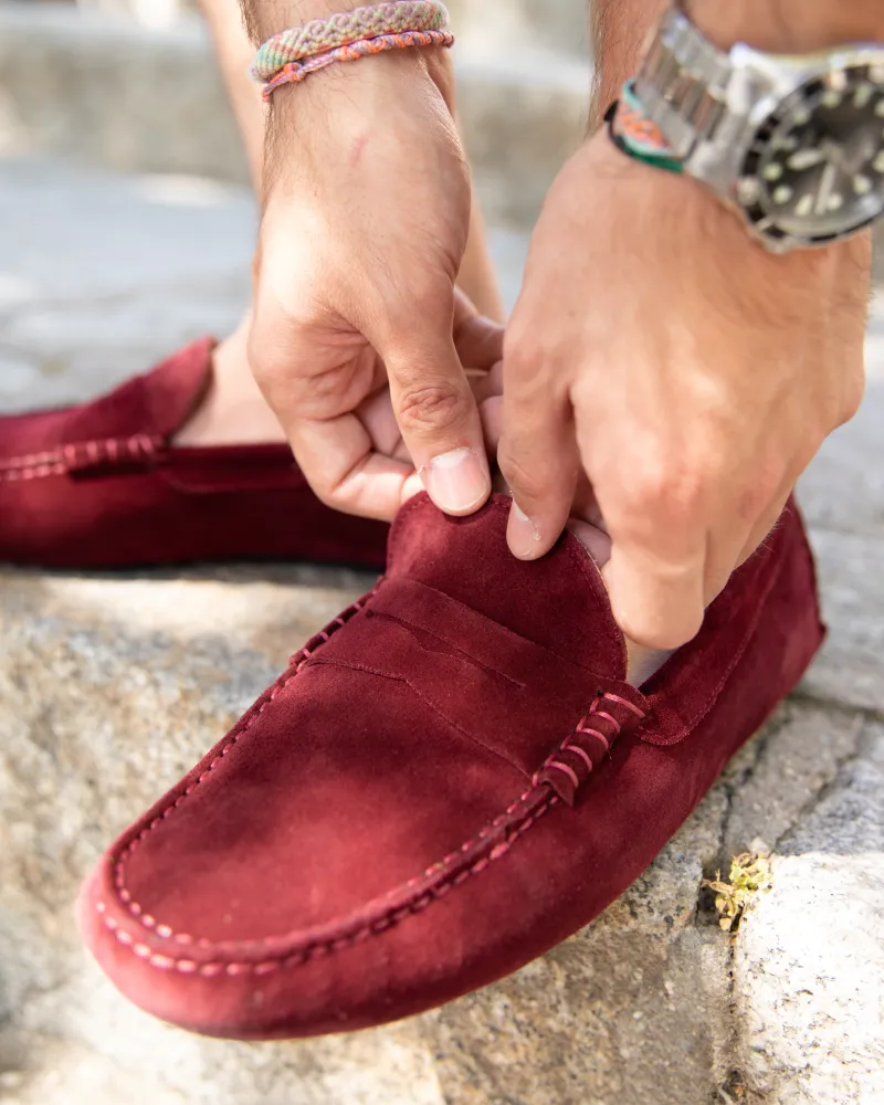 Wine Red Suede Driving Shoes